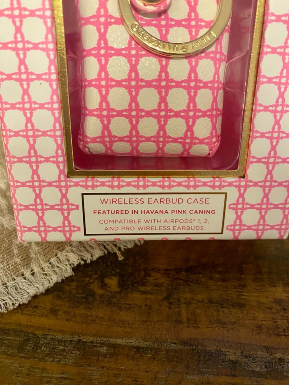 Lilly Pulitzer Pink and Cream Caning Wireless Earbud Case - Picture 2 of 3